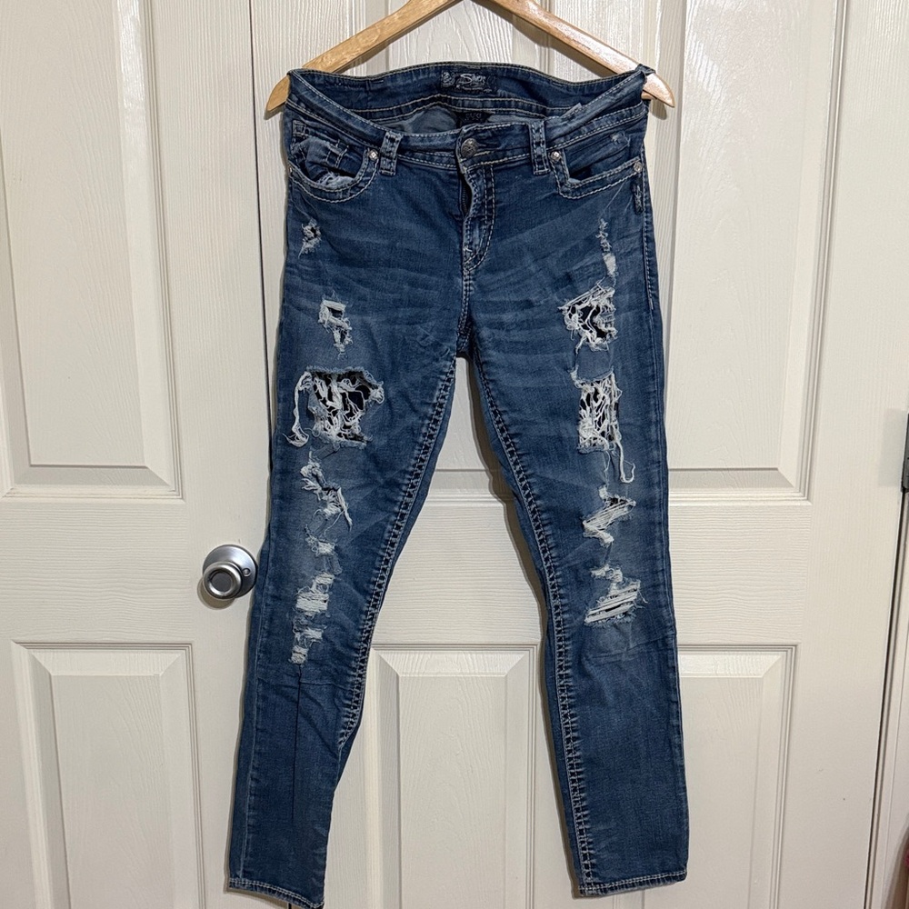 Silver Jeans Women's Distressed Skinny Jeans - Blue